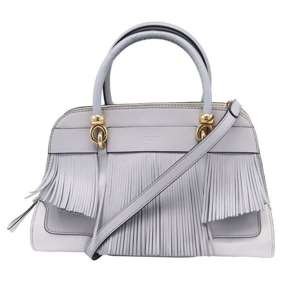 TOD'S Handbags - Tod's Sella Fringe-Trimmed Bag in Grey Leather